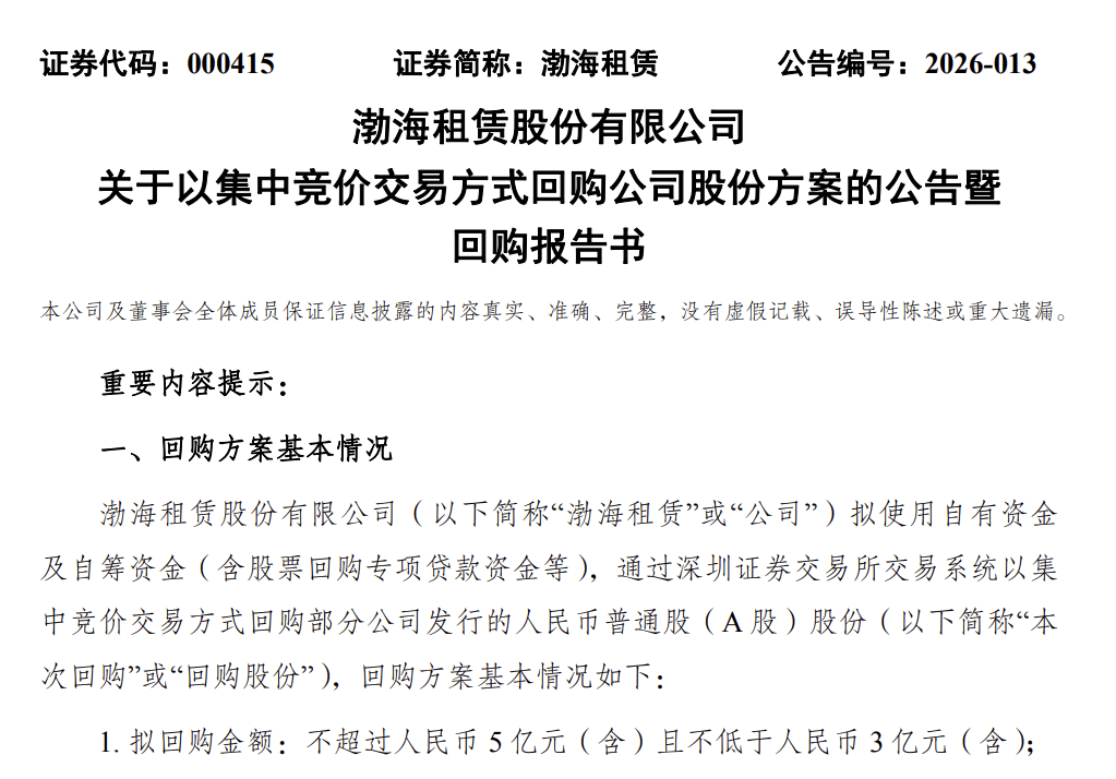 轉型聚焦飛機租賃，渤海租賃擬最高5億回購重振“破淨”估值
